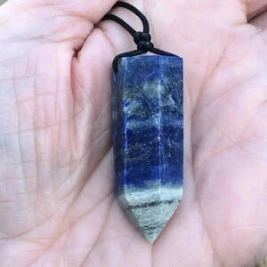 Blue Sodalite Reiki Crystal Handmade Slide Cord Necklace
